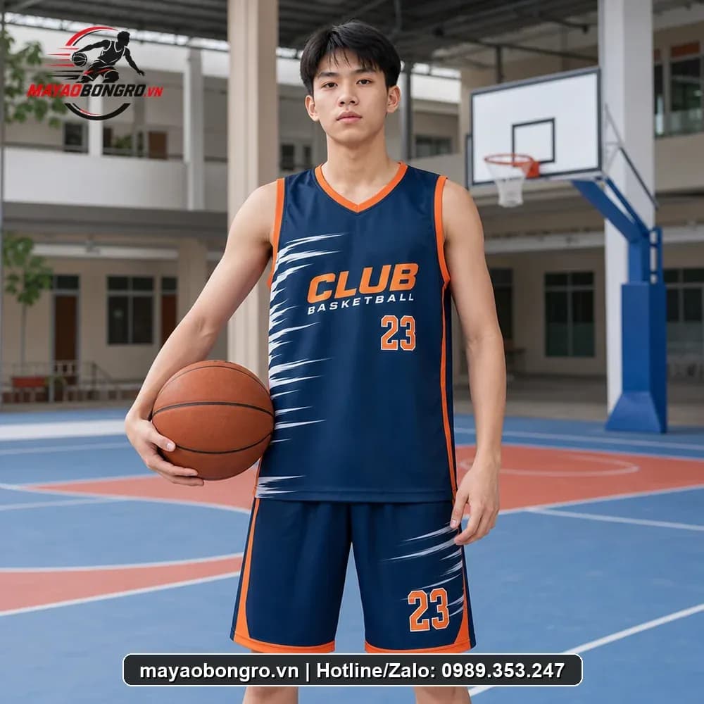Bộ Quần Áo Bóng Rổ Logo CLUB Xanh Navy và Cam Năng Động – Mã X24-SRC-BR-1657