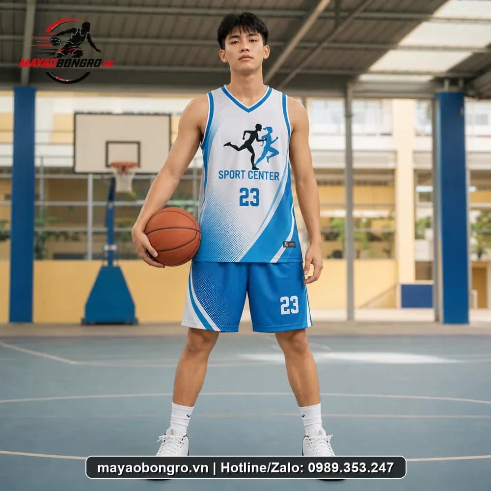 Bộ Quần Áo Bóng Rổ Logo SPORT CENTER Màu Xanh Dương Năng – Mã X24-SRC-BR-1700