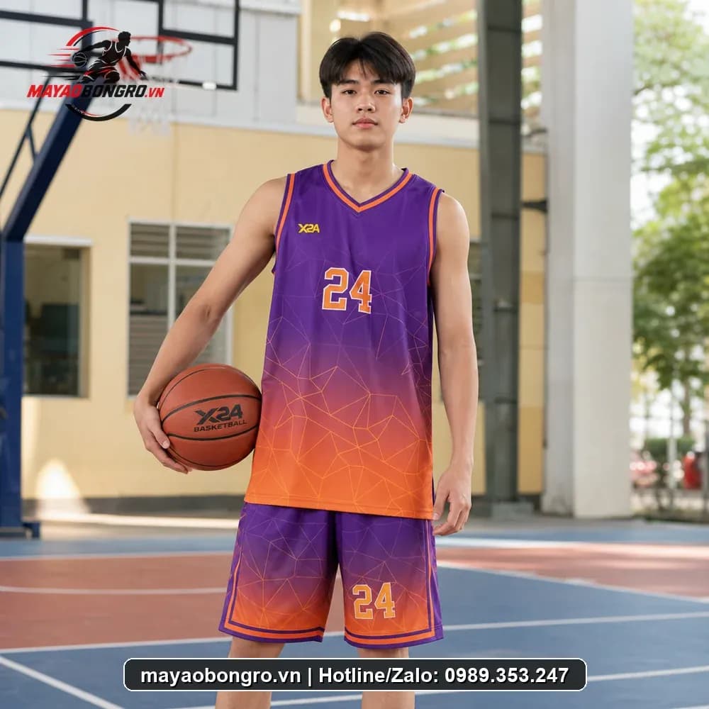 Bộ Quần Áo Bóng Rổ màu tím cam form Slimfit – Mã X24-SRC-BR-1847