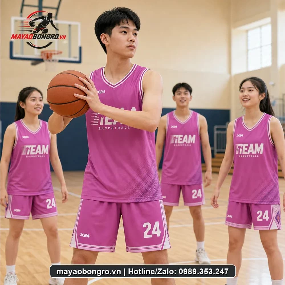 Bộ Quần Áo Bóng Rổ Năng Động Màu Hồng Tươi “HOOPS” Cá Tính Thoát Mồ Hôi Siêu Nhanh – Mã X24-SRC-BR-1438