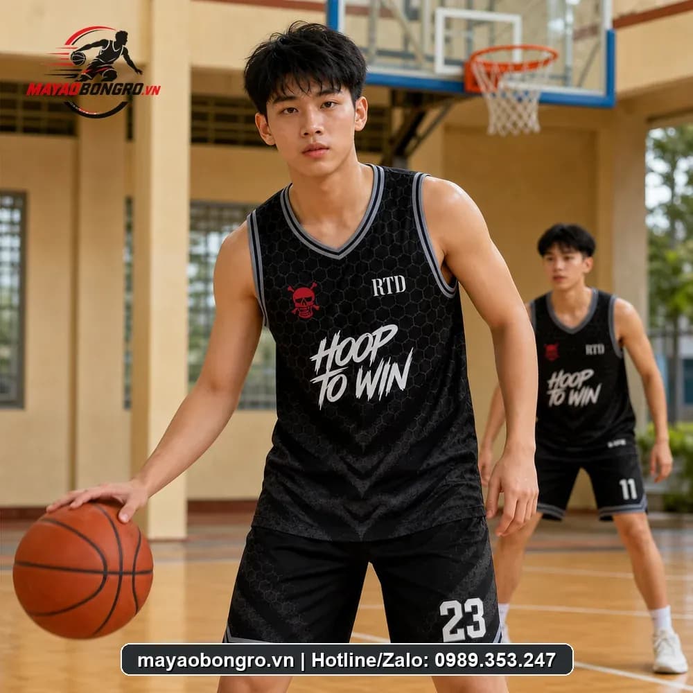 Bộ Quần Áo Bóng Rổ Team Hoop To Win Đen Đầu Lâu Đỏ – Mã X24-SRC-BR-1569