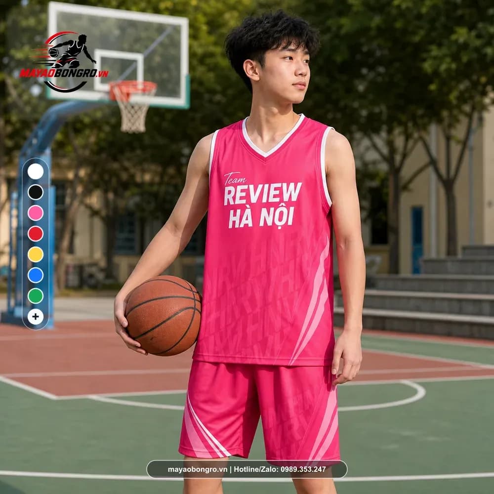 Bộ Quần Áo Bóng Rổ Team Review Hà Nội Hồng X24-BR-021 – Mã X24-SRC-BR-1519
