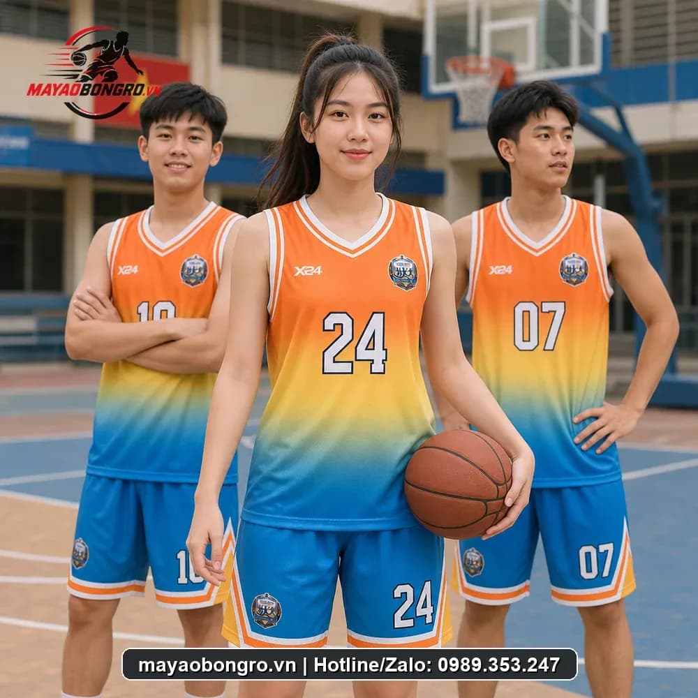 Bộ Quần Áo Bóng Rổ Chuyển Màu Cam Vàng Xanh Dương Team Thạch Thất – Mã X24-SRC-BR-1559