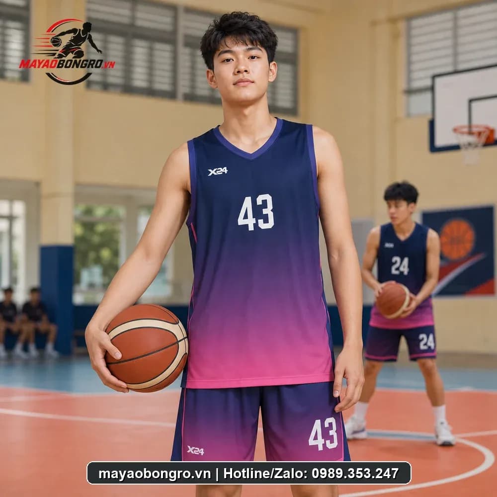 Bộ Quần Áo Bóng Rổ Tím Than Phối Hồng Ombre Sports – Mã X24-SRC-BR-1631