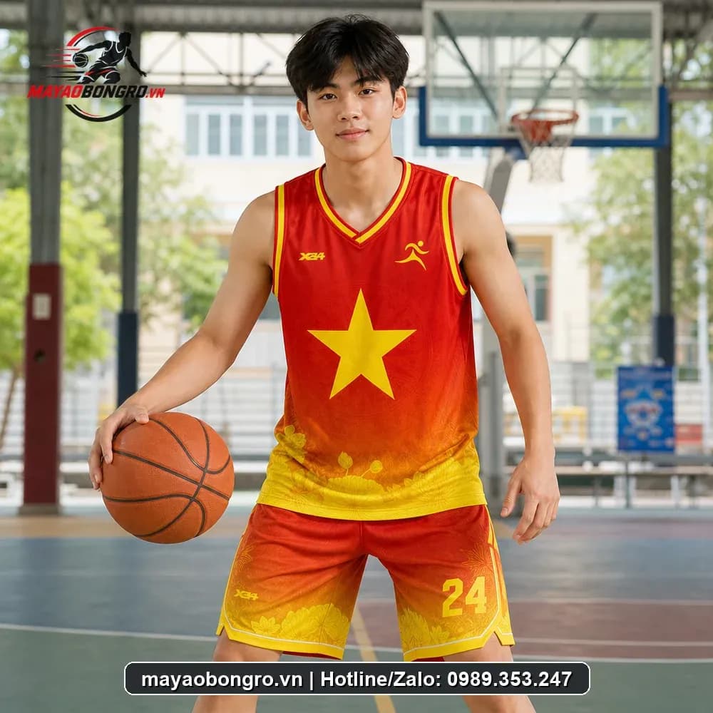 Bộ Quần Áo Bóng Rổ Việt màu đỏ Tự hào dân – Mã X24-SRC-BR-1706