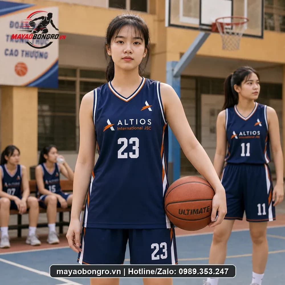 Bộ Quần Áo Bóng Rổ xanh navy logo cam thiết kế cho team Altios – Mã X24-SRC-BR-1583