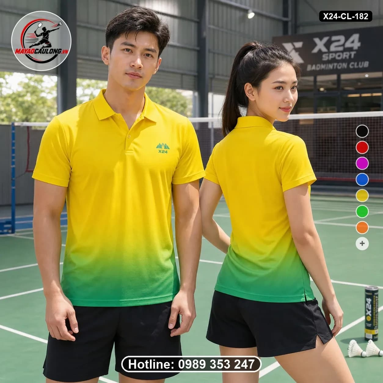 Áo cầu lông đặt may X24-CL-182 vàng, xanh lá áo có cổ, tay ngắn – Tuyển chọn X24Sport