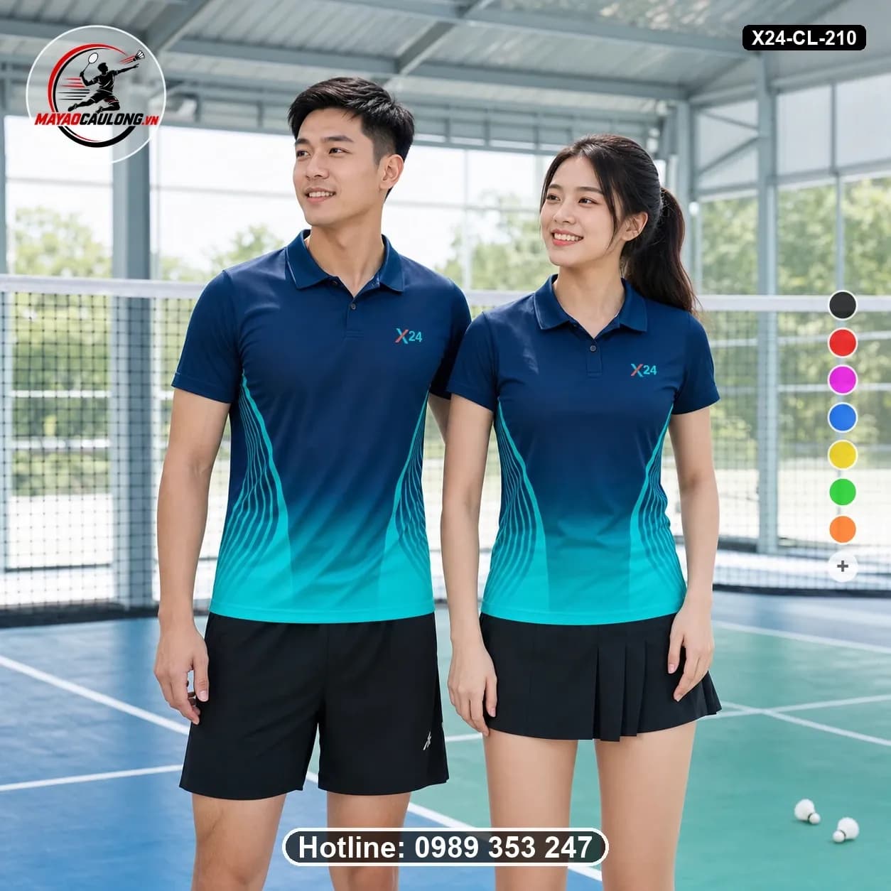 Áo cầu lông đặt may X24-CL-210 xanh navy, xanh teal, xanh cyan áo có cổ, tay ngắn – Mã X24-SRC-CL-11528