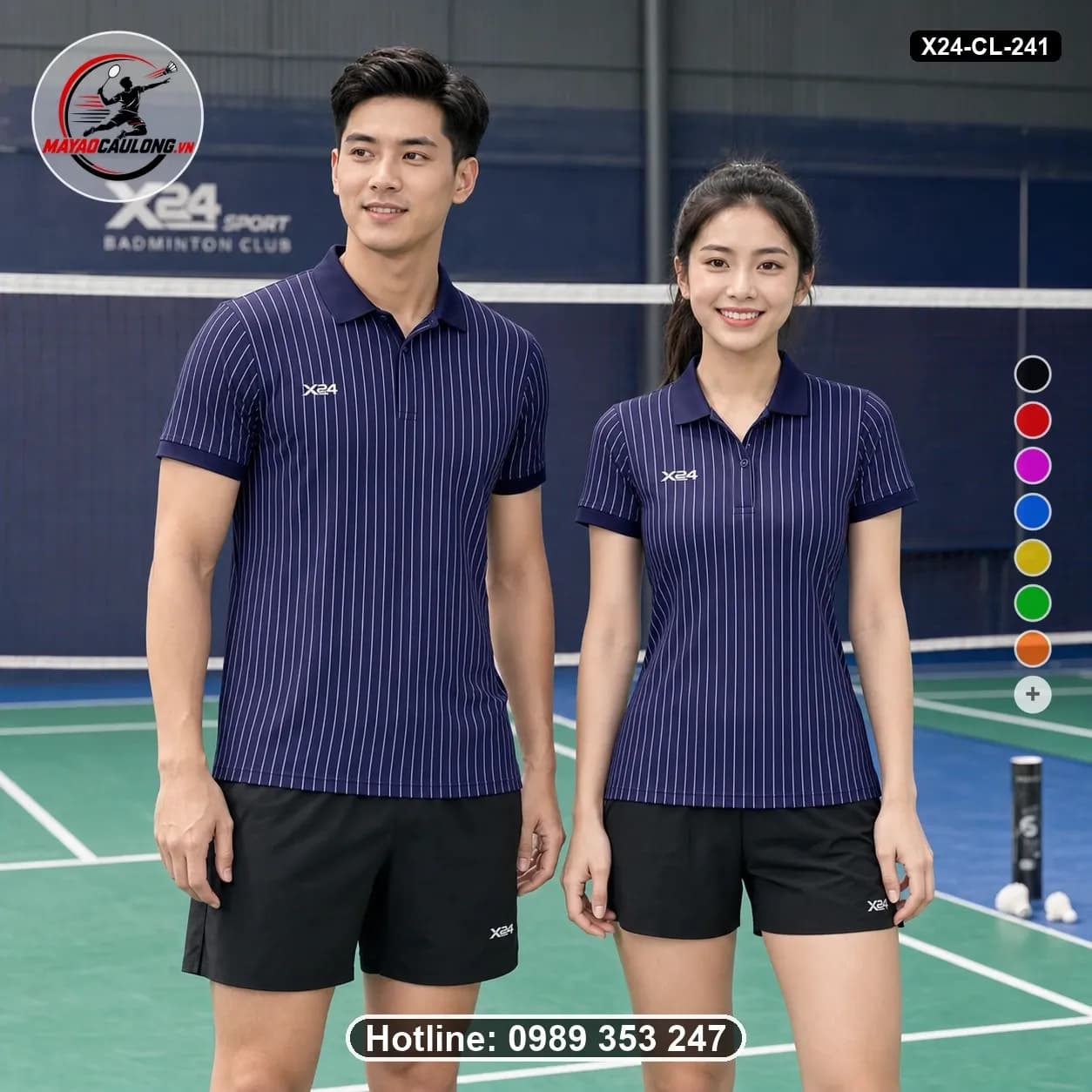 Áo cầu lông đặt may X24-CL-241 navy-indigo, lavender-white áo có cổ, tay ngắn – Tuyển chọn X24Sport