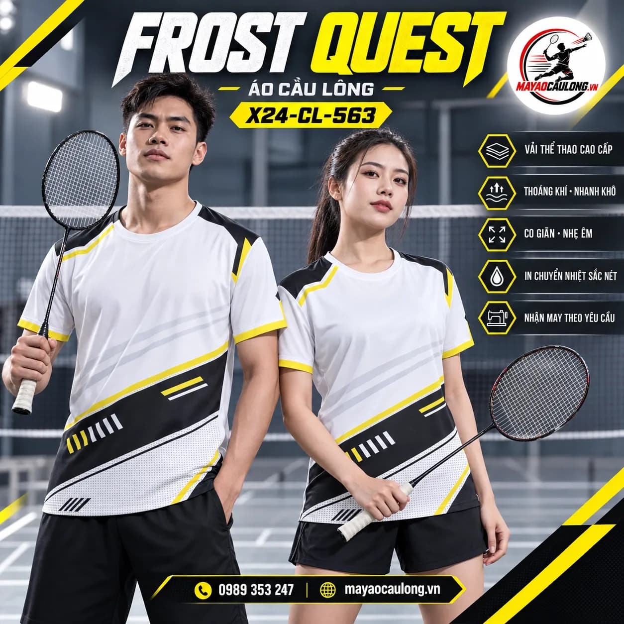 Áo cầu lông Frost Quest Trắng Đen X24-CL-563