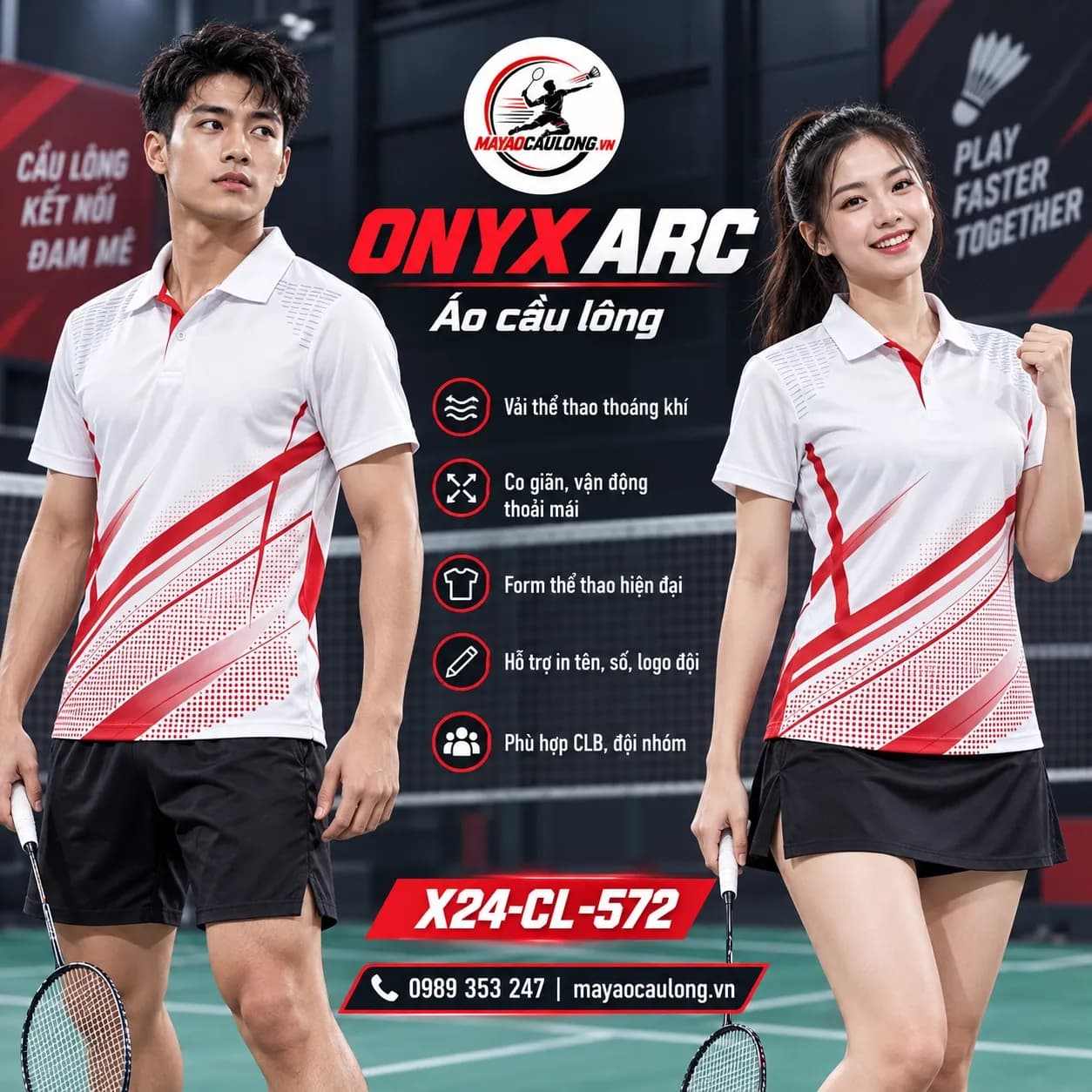 Áo cầu lông Onyx Arc trắng đỏ X24-CL-572
