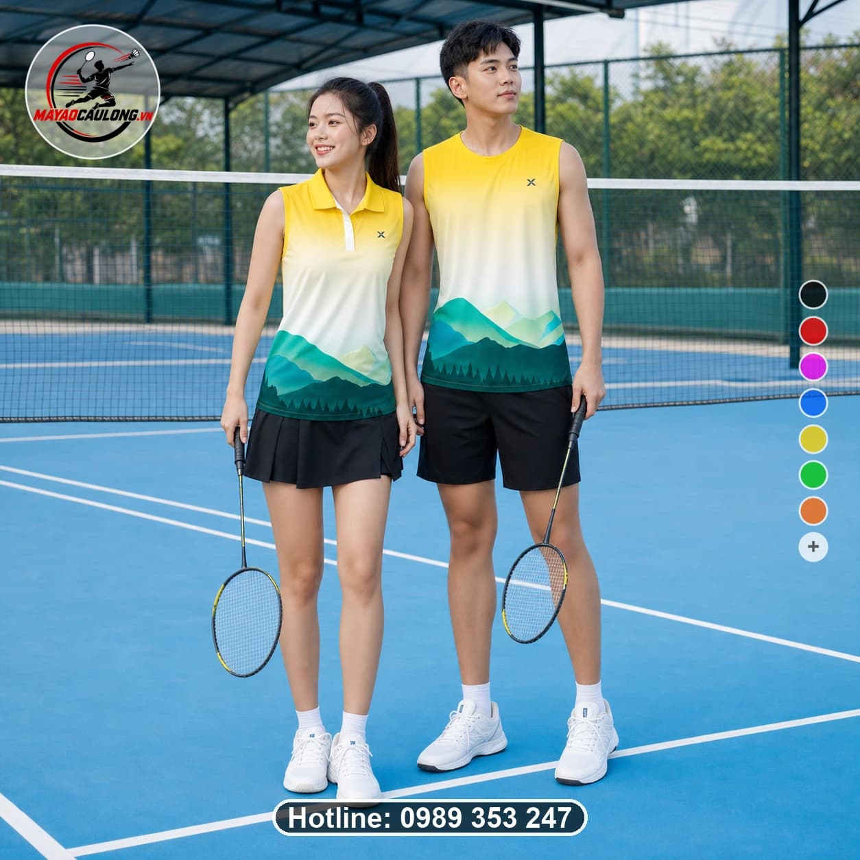 Áo Cầu Lông Đặt May X24-CL-002 Gradient Vàng Trắng Núi Xanh