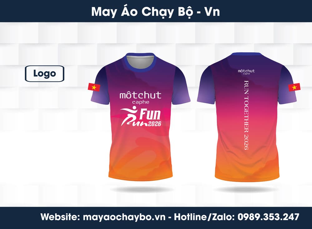 Áo Chạy Bộ Nam Nữ Thiết Kế Gradient Tím Hồng Cam – Fun Run 2026 Team Một Chút