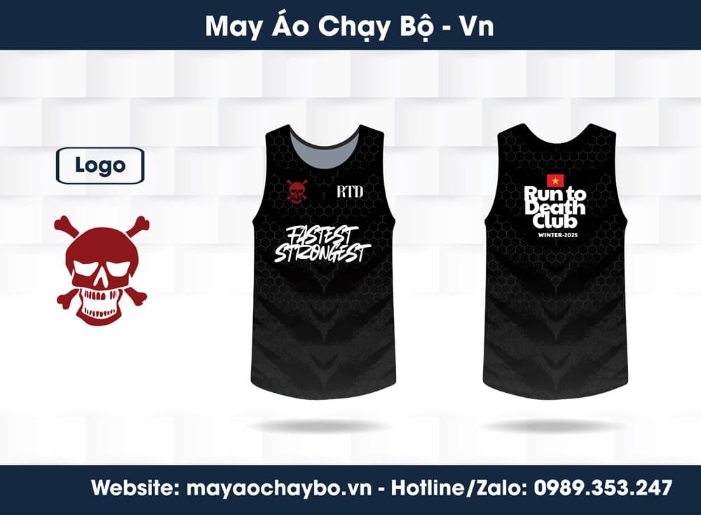 Áo Chạy Bộ Thiết Kế Team Run To Death – Đen Đầu Lâu Đỏ