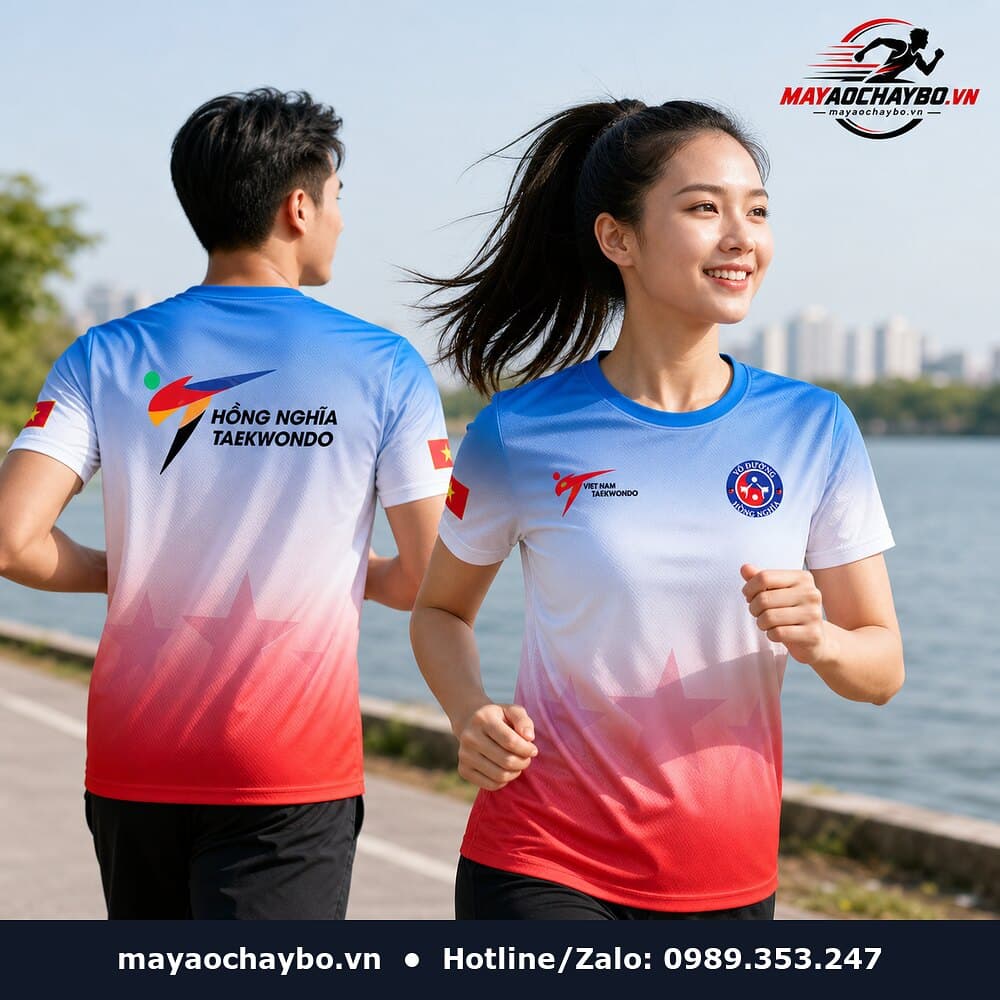 Áo Chạy Bộ Xanh Lam Đỏ – Hồng Nghĩa Taekwondo Độc Quyền Năng Động