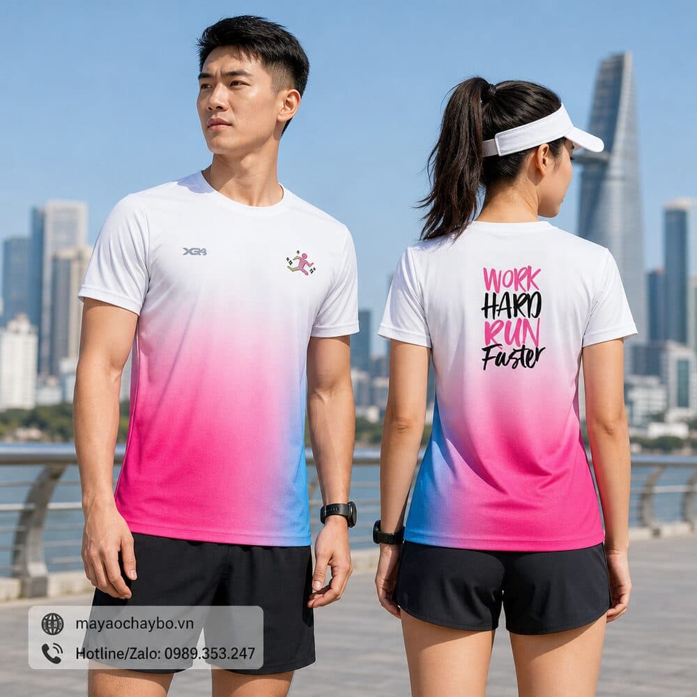 Áo chạy bộ gradient hồng tím xanh – Năng động & cá tính