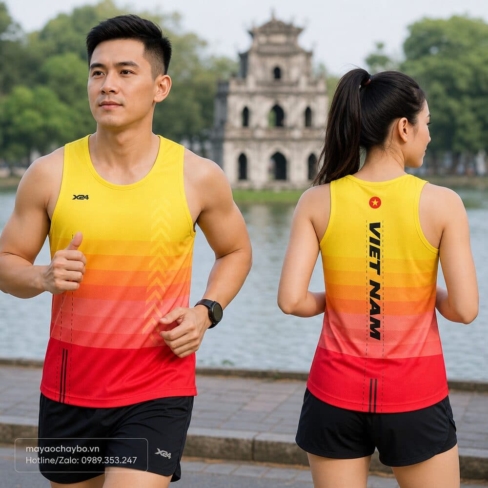 Áo chạy bộ chuyển sắc vàng cam đỏ – Năng lượng & Tự hào