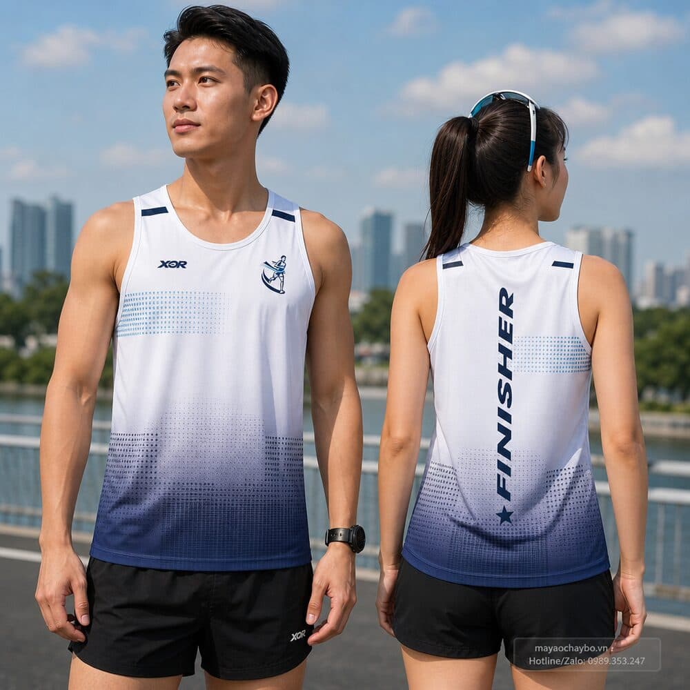 Áo Chạy Bộ Team Finisher Trắng Xanh Gradient Năng Động
