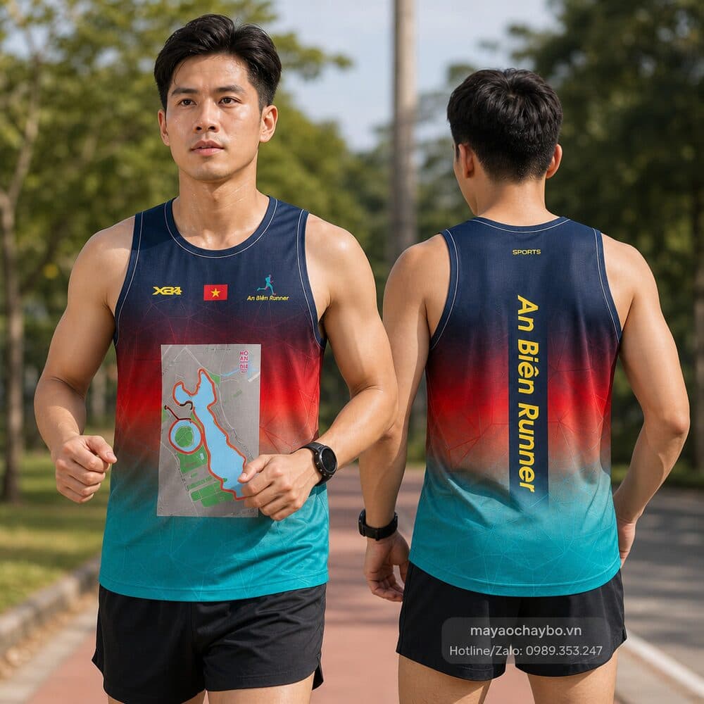 Áo chạy bộ An Biên Runner – Xanh biển đỏ cam