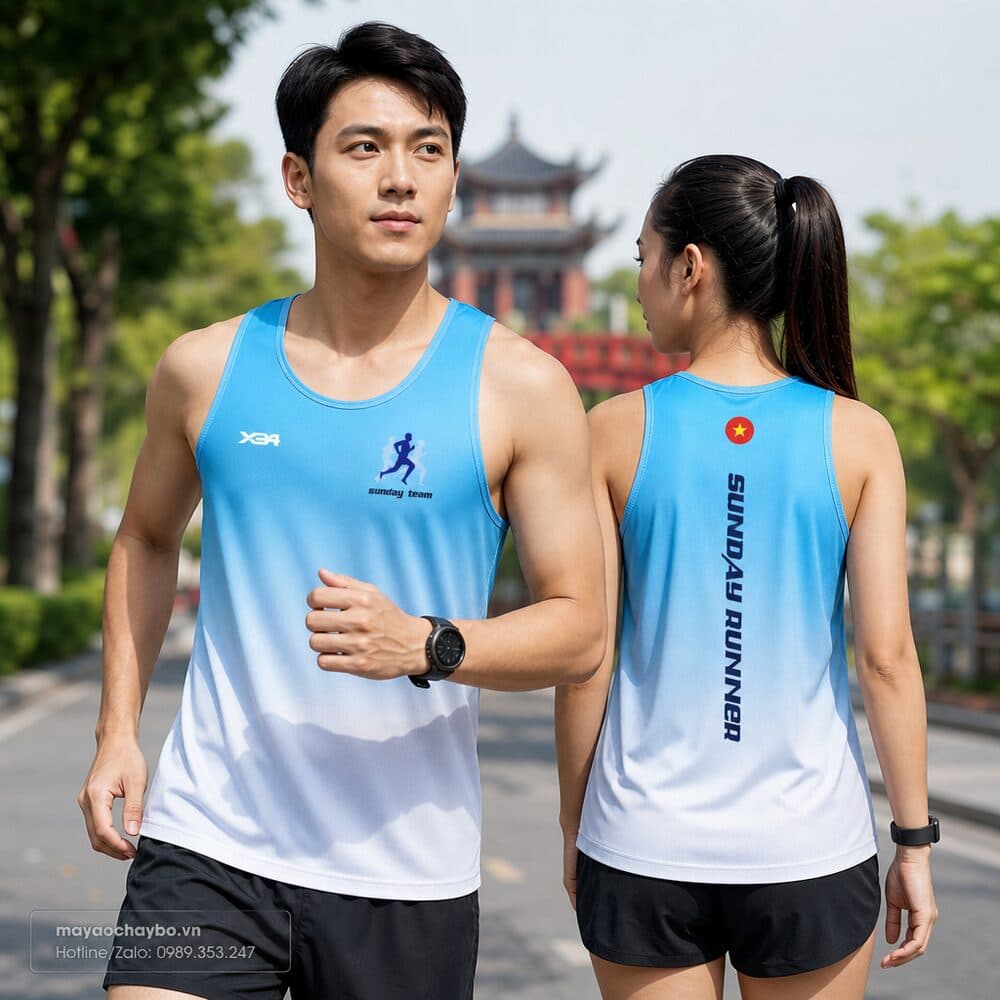 Áo Chạy Bộ Sunday Team Xanh Dương Chuyển Sắc