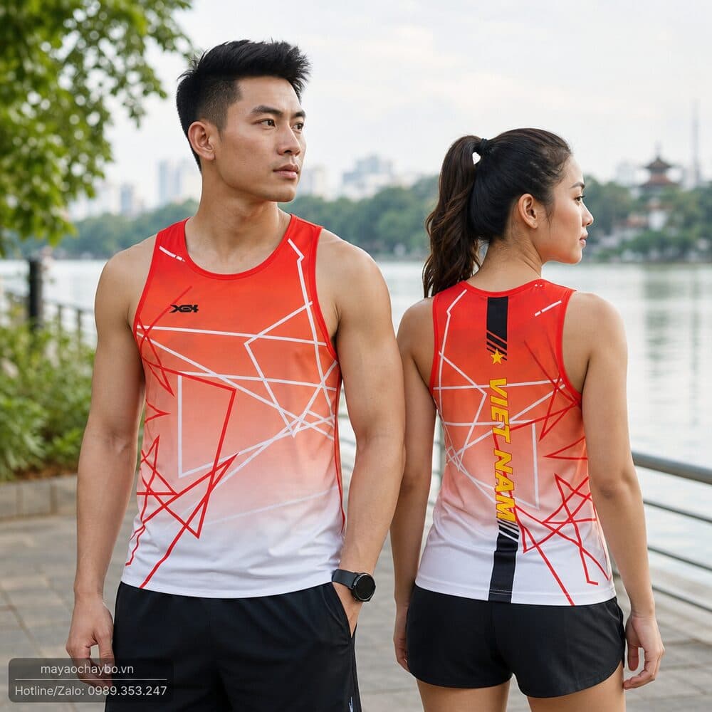 Áo Chạy Bộ Sát Nách Đỏ Cam Vietnam – Thiết Kế Năng Động, Dành Cho Người Yêu Thể Thao