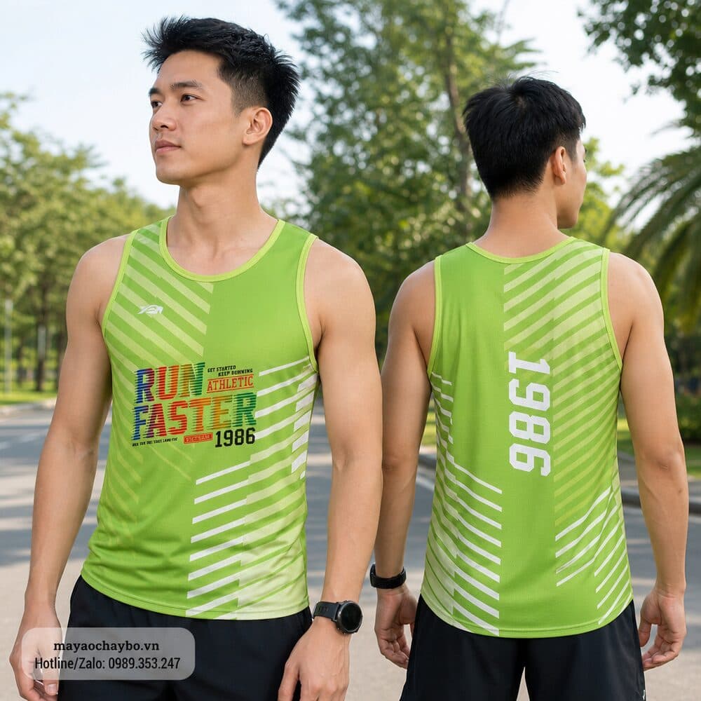 Áo Chạy Bộ Nam Màu Xanh Lá RUN FASTER – Năng Lượng Từ Tự Nhiên