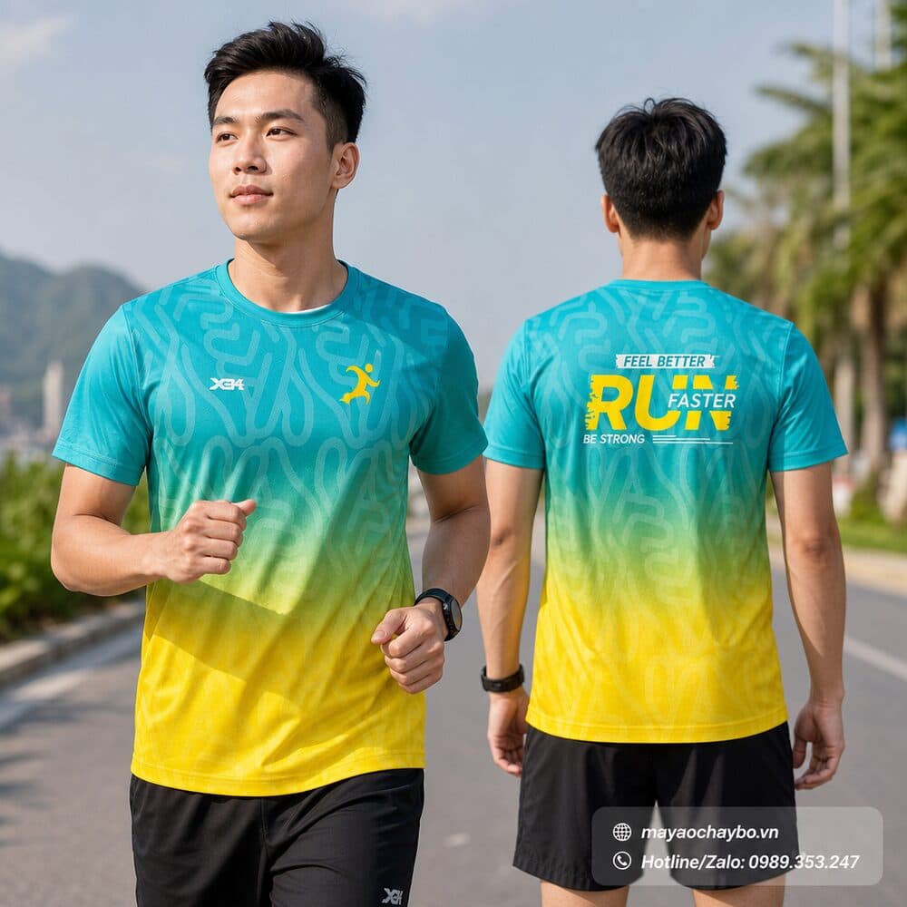 Áo chạy bộ xanh dương vàng Gradient – Năng động & Cá tính