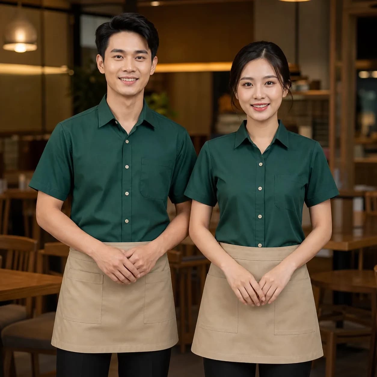Set đồng phục F&B casual dining xanh sand – Mã X24-DP-202329