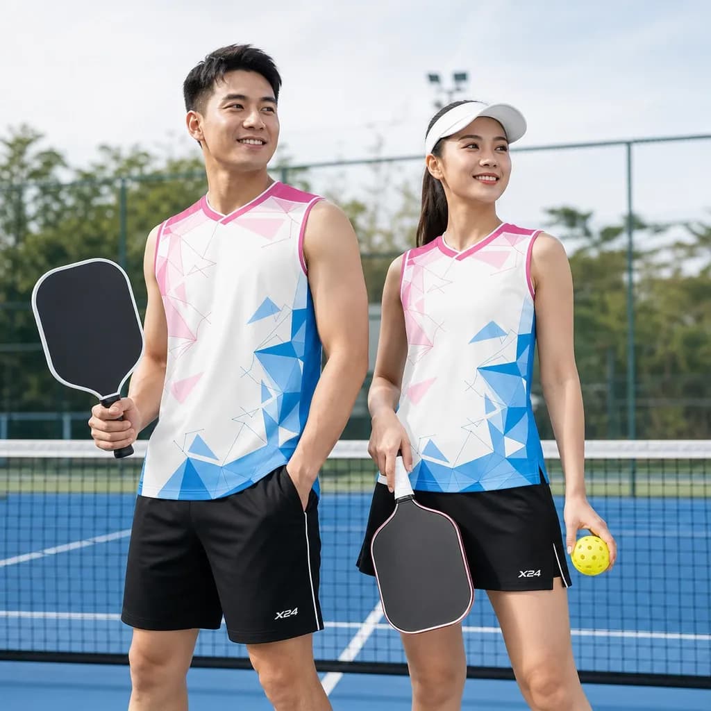 Bộ Quần Áo Pickleball Nam Nữ X24-PB-624 Trắng hồng xanh pastel – Tuyển chọn X24Sport
