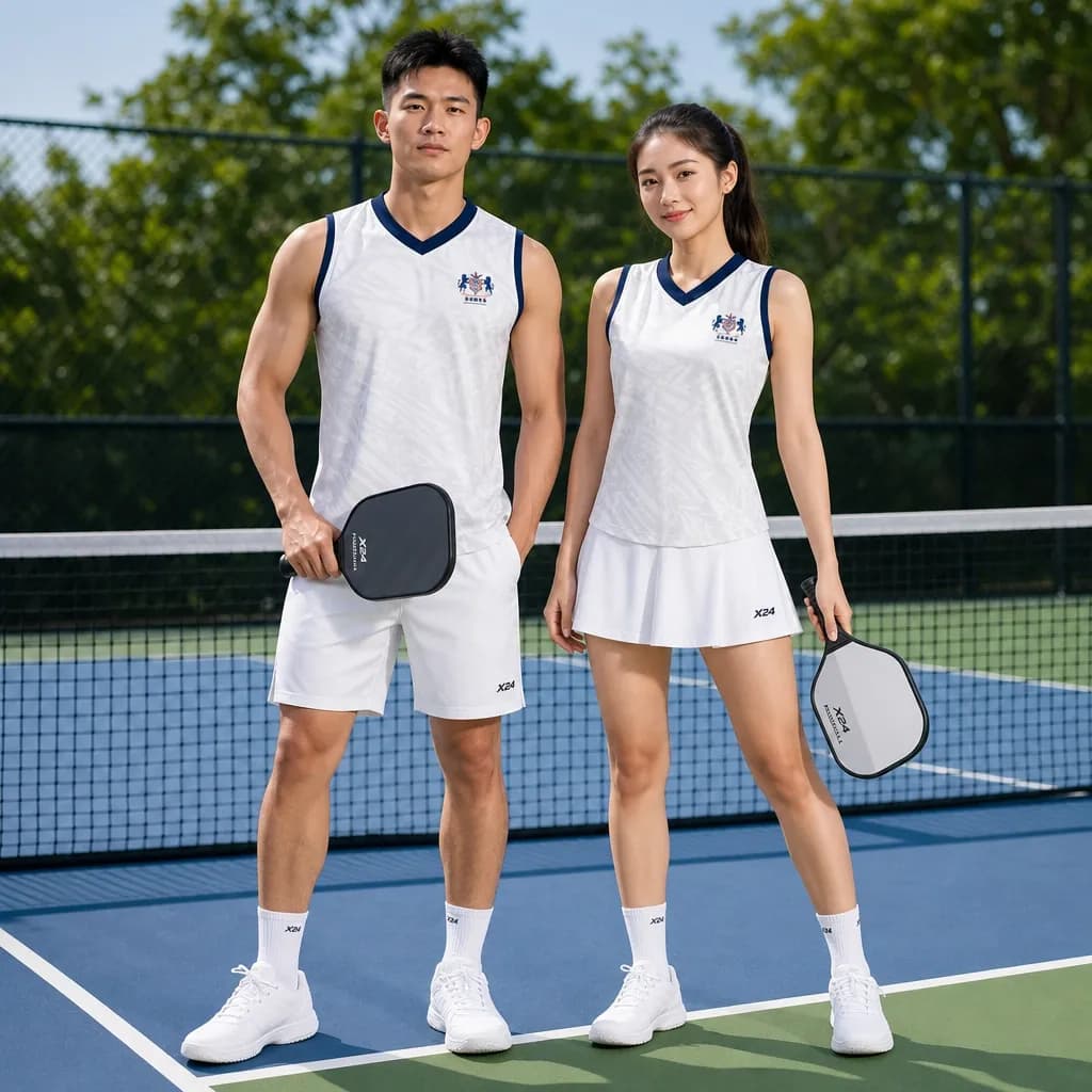 Bộ Quần Áo Pickleball Nam Nữ X24-PB-627 Trắng phối xanh navy – Tuyển chọn X24Sport