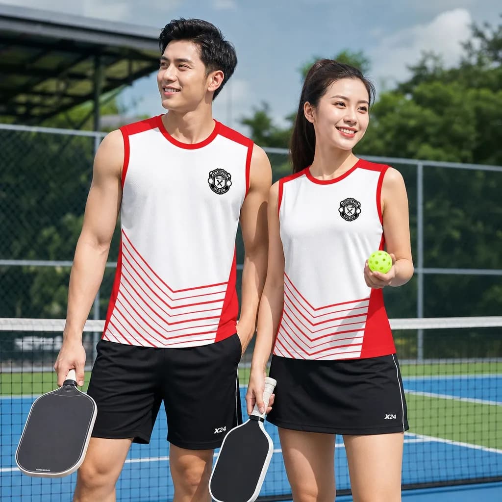 Bộ Quần Áo Pickleball Nam Nữ X24-PB-632 Trắng đỏ – Tuyển chọn X24Sport