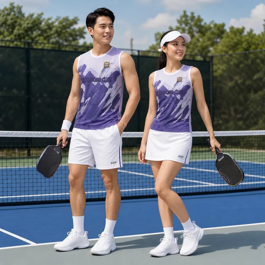 Bộ Quần Áo Pickleball Nam Nữ X24-PB-633 Trắng tím xanh navy – Tuyển chọn X24Sport