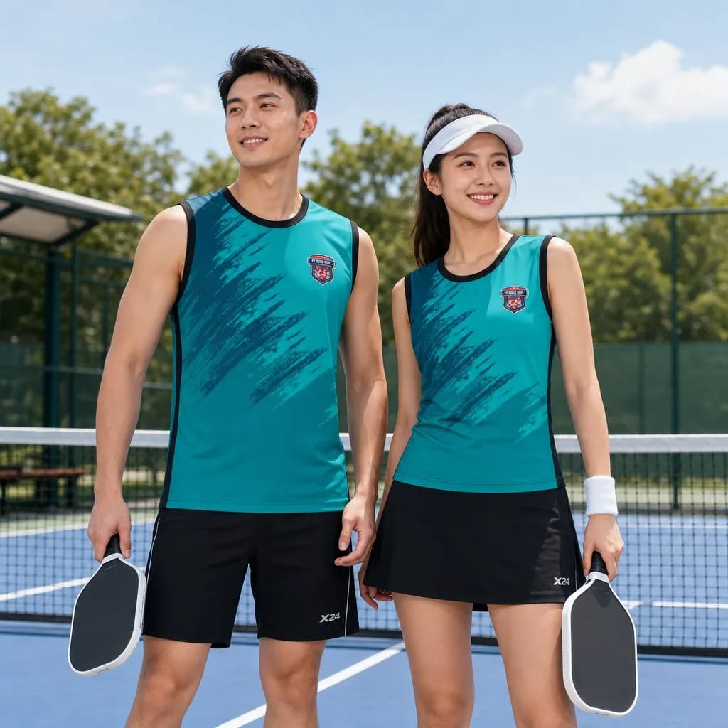 Bộ Quần Áo Pickleball Nam Nữ X24-PB-634 Xanh ngọc phối đen – Tuyển chọn X24Sport