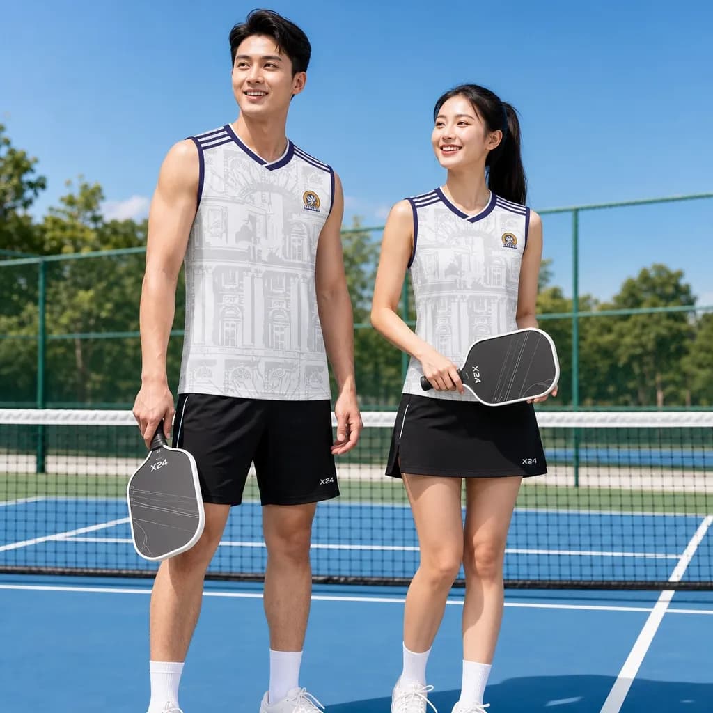 Bộ Quần Áo Pickleball Nam Nữ X24-PB-642 Trắng tím than – Tuyển chọn X24Sport
