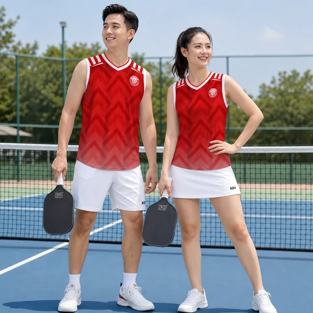 Bộ Quần Áo Pickleball Nam Nữ X24-PB-643 Đỏ phối đen – Tuyển chọn X24Sport