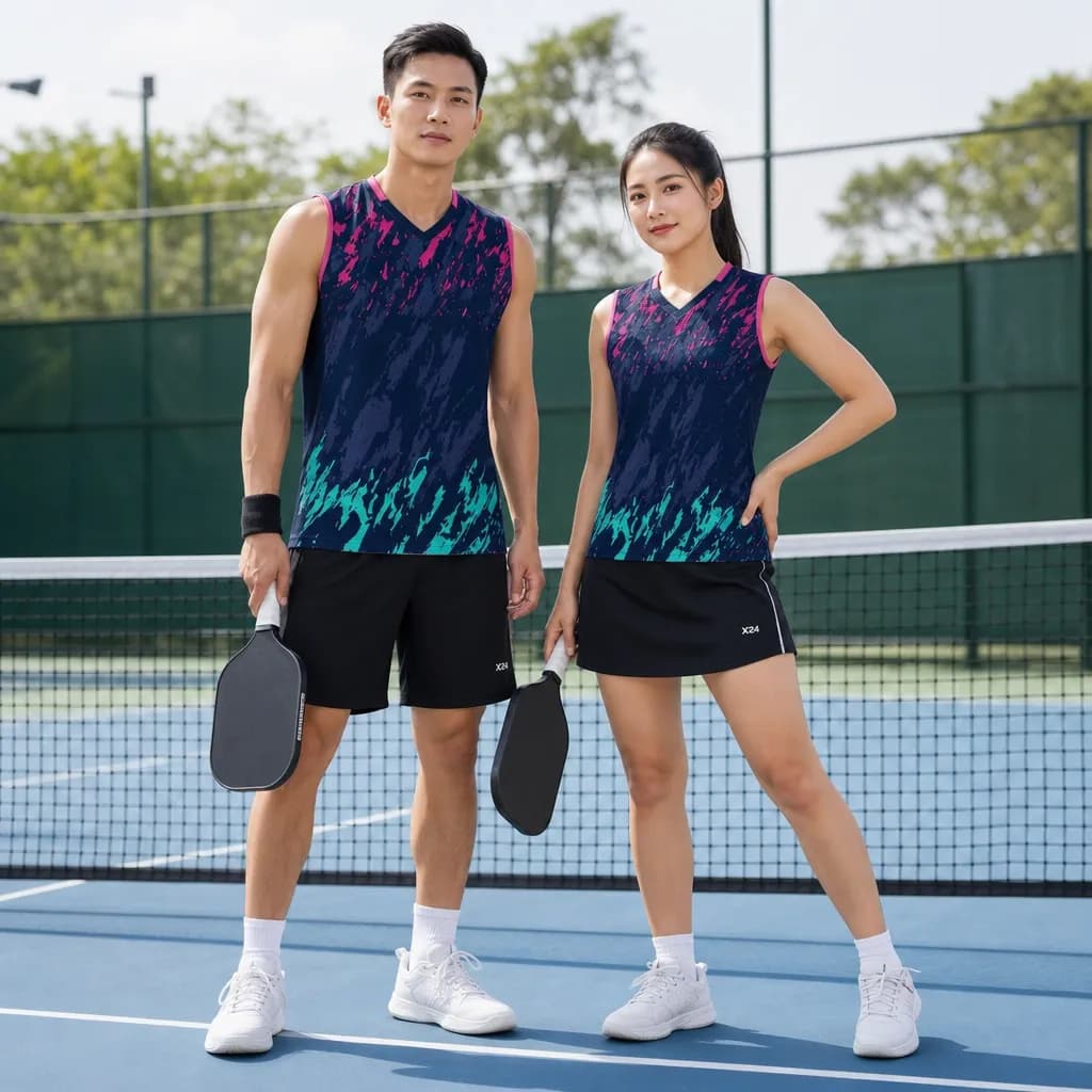 Bộ Quần Áo Pickleball Nam Nữ X24-PB-644 Tím than xanh teal hồng – Tuyển chọn X24Sport