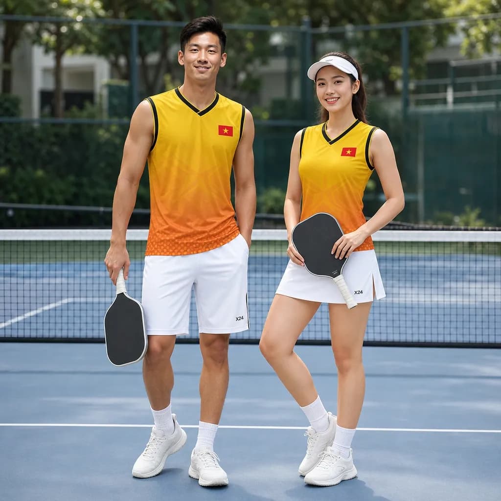 Bộ Quần Áo Pickleball Nam Nữ X24-PB-645 Vàng cam phối đen – Tuyển chọn X24Sport
