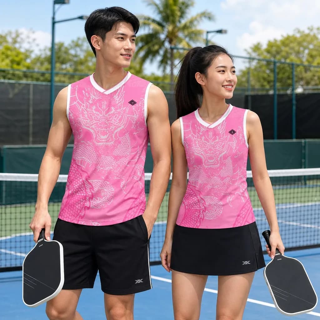 Bộ Quần Áo Pickleball Nam Nữ X24-PB-646 Hồng phối trắng đen – Tuyển chọn X24Sport