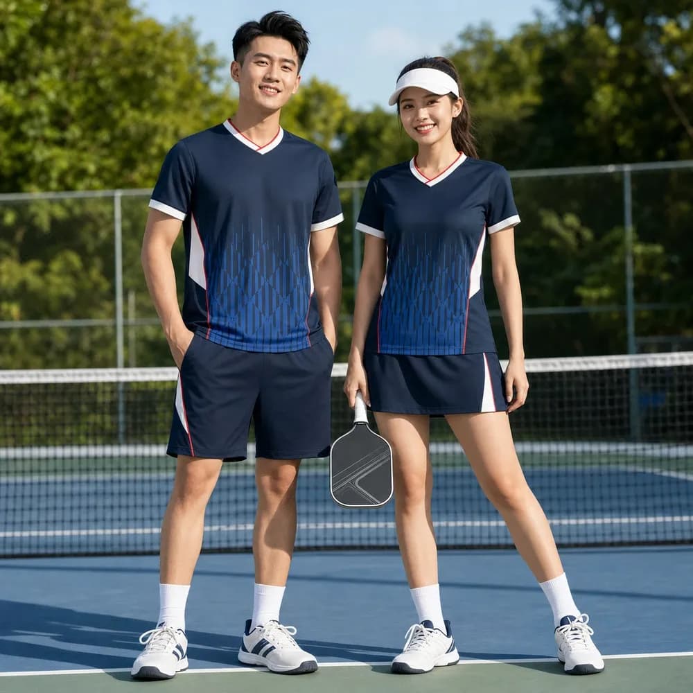 Bộ Quần Áo Pickleball Nam Nữ X24-PB-648 Xanh navy phối xanh dương đỏ trắng – Tuyển chọn X24Sport
