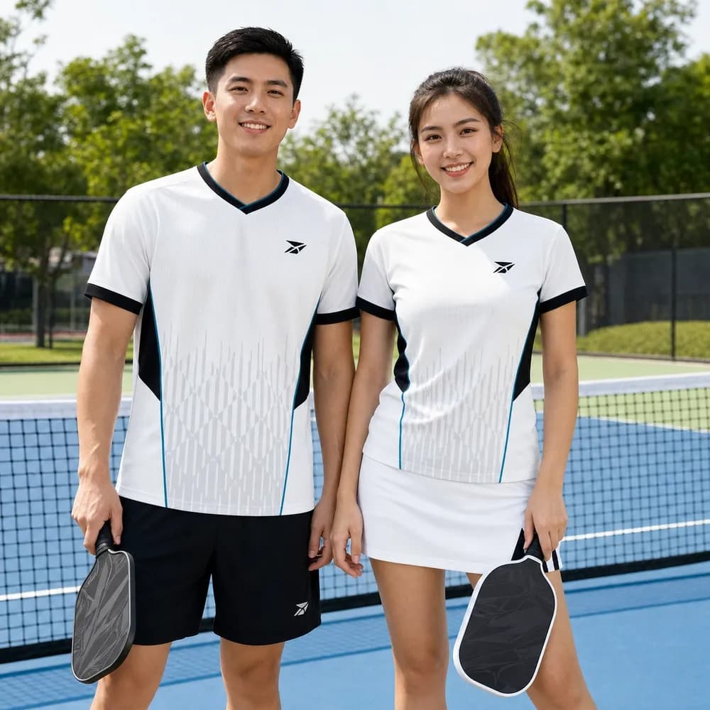 Bộ Quần Áo Pickleball Nam Nữ X24-PB-650 Trắng phối xanh navy xanh dương – Tuyển chọn X24Sport