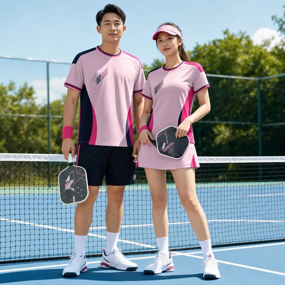 Bộ Quần Áo Pickleball Nam Nữ X24-PB-653 Hồng nhạt phối đen xanh navy – Tuyển chọn X24Sport