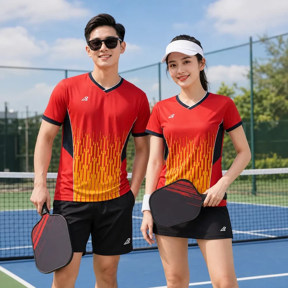 Bộ Quần Áo Pickleball Nam Nữ X24-PB-656 Đỏ phối vàng đen – Tuyển chọn X24Sport