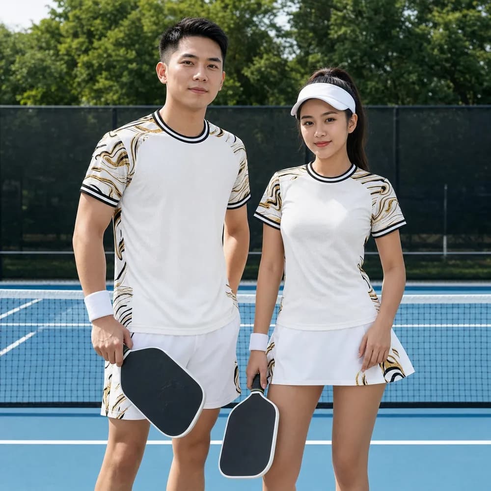 Bộ Quần Áo Pickleball Nam Nữ X24-PB-658 Trắng kem phối vàng đen – Tuyển chọn X24Sport
