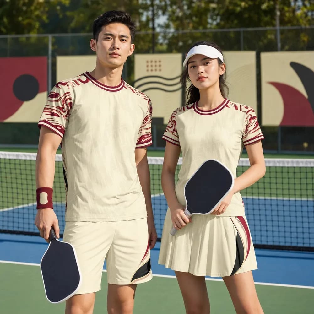 Bộ Quần Áo Pickleball Nam Nữ X24-PB-663 Kem phối đỏ đô đen vàng – Tuyển chọn X24Sport