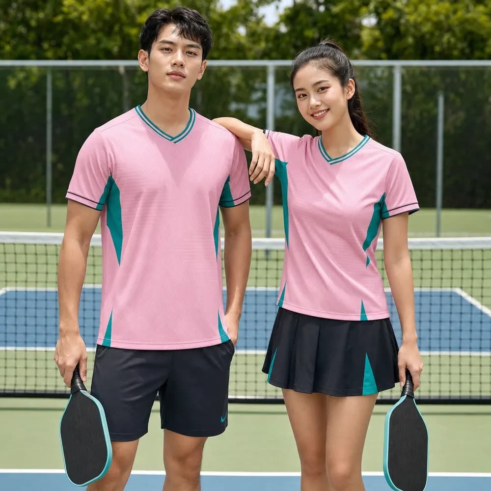 Bộ Quần Áo Pickleball Nam Nữ X24-PB-664 Hồng nhạt phối xanh ngọc – Tuyển chọn X24Sport