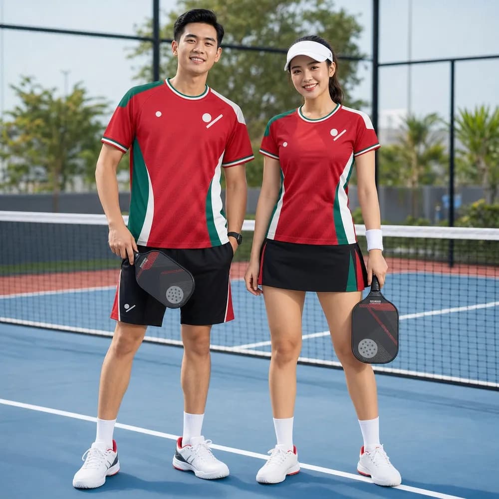 Bộ Quần Áo Pickleball Nam Nữ X24-PB-666 Đỏ phối xanh ngọc trắng đen – Tuyển chọn X24Sport