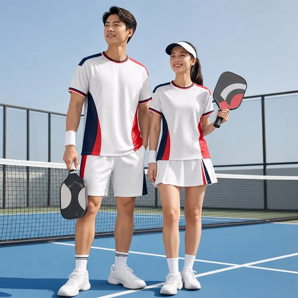 Bộ Quần Áo Pickleball Nam Nữ X24-PB-668 Trắng phối đỏ xanh navy – Tuyển chọn X24Sport