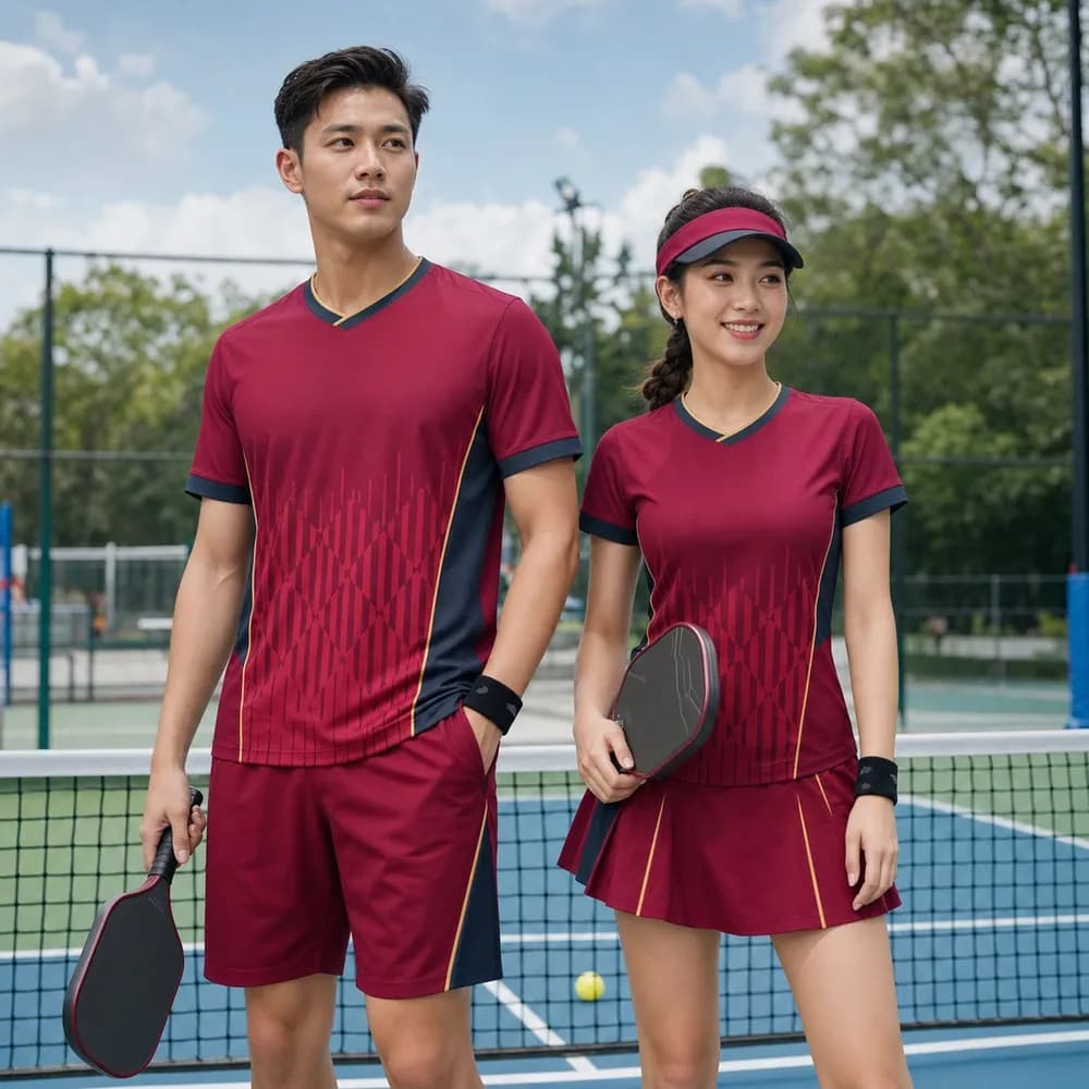 Bộ Quần Áo Pickleball Nam Nữ X24-PB-669 Đỏ đô phối vàng xanh navy – Tuyển chọn X24Sport