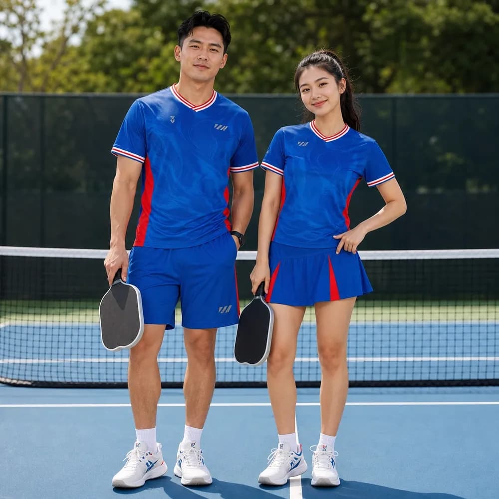 Bộ Quần Áo Pickleball Nam Nữ X24-PB-670 Xanh dương phối đỏ trắng – Tuyển chọn X24Sport