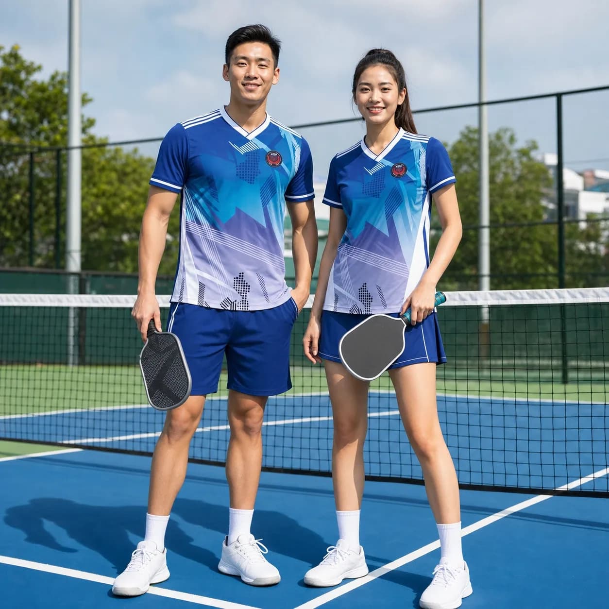 Bộ Quần Áo Pickleball Nam Nữ X24-PB-671 Xanh dương phối xanh navy trắng tím pastel – Tuyển chọn X24Sport
